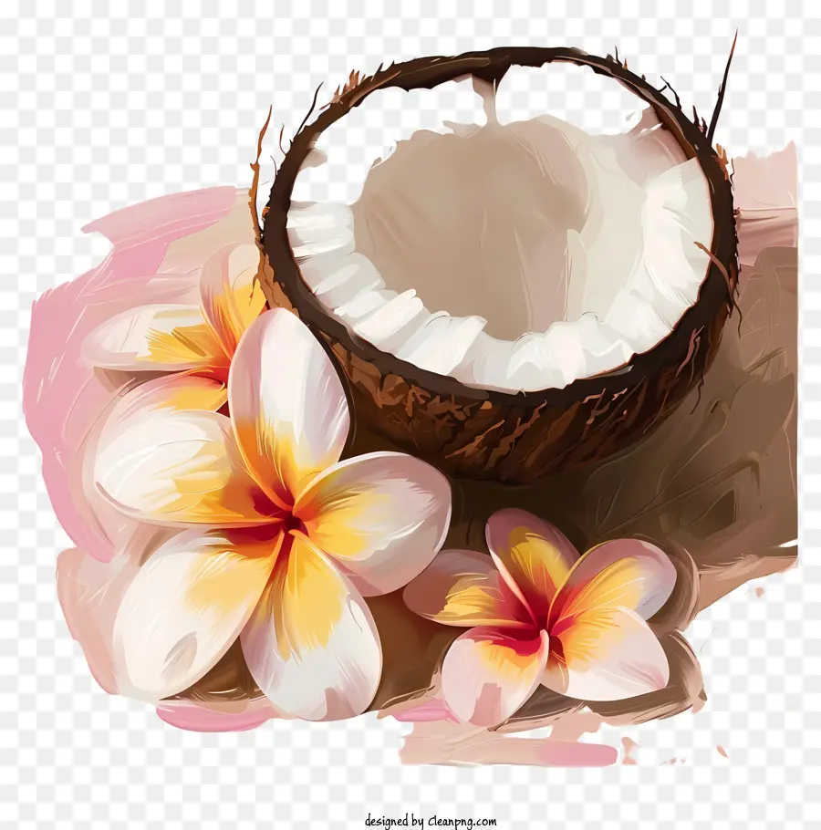 Noix De Coco，Noix De Coco Aux Fleurs PNG