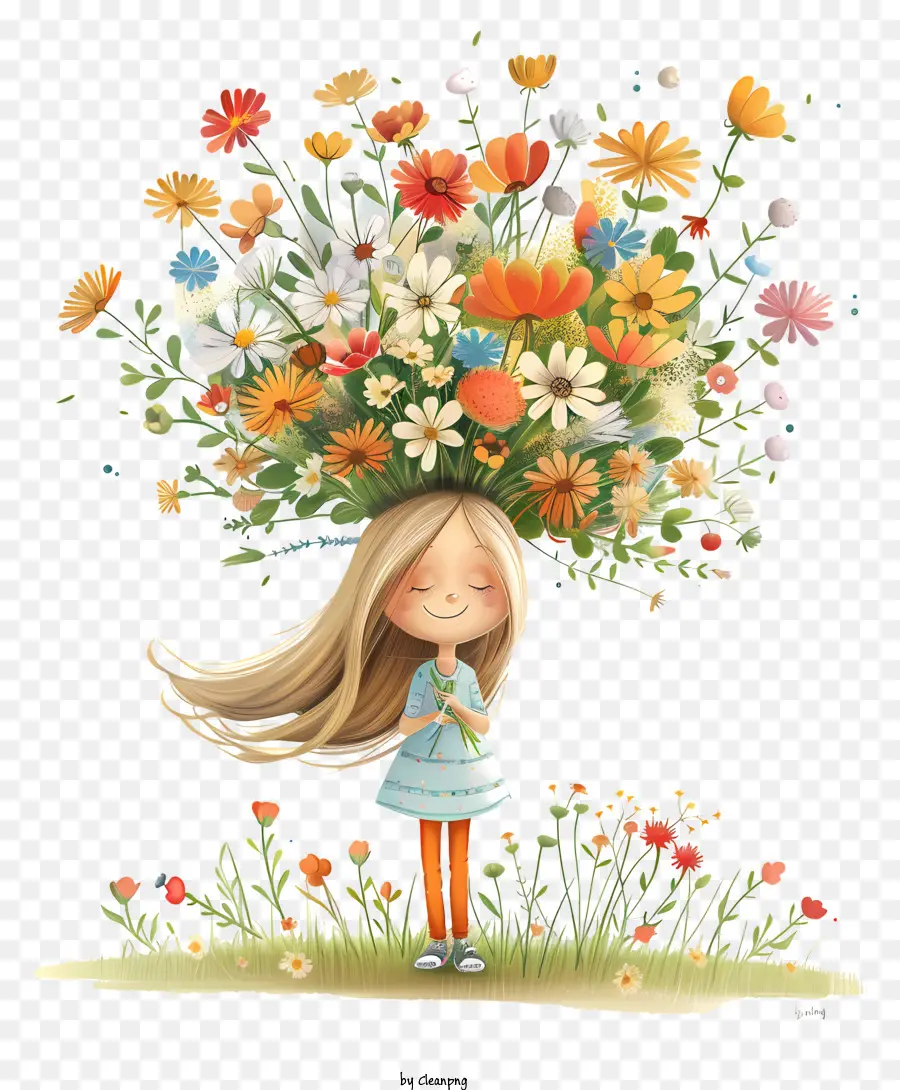 Le Printemps，Fille Avec Des Fleurs PNG