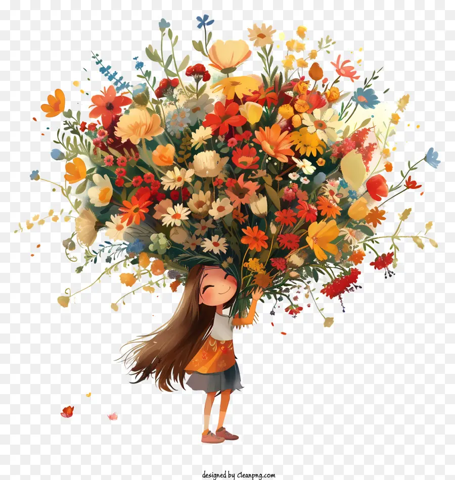 Le Printemps，Fille Avec Des Fleurs PNG