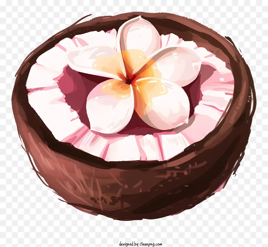 Noix De Coco，Bol De Noix De Coco Avec Fleur PNG