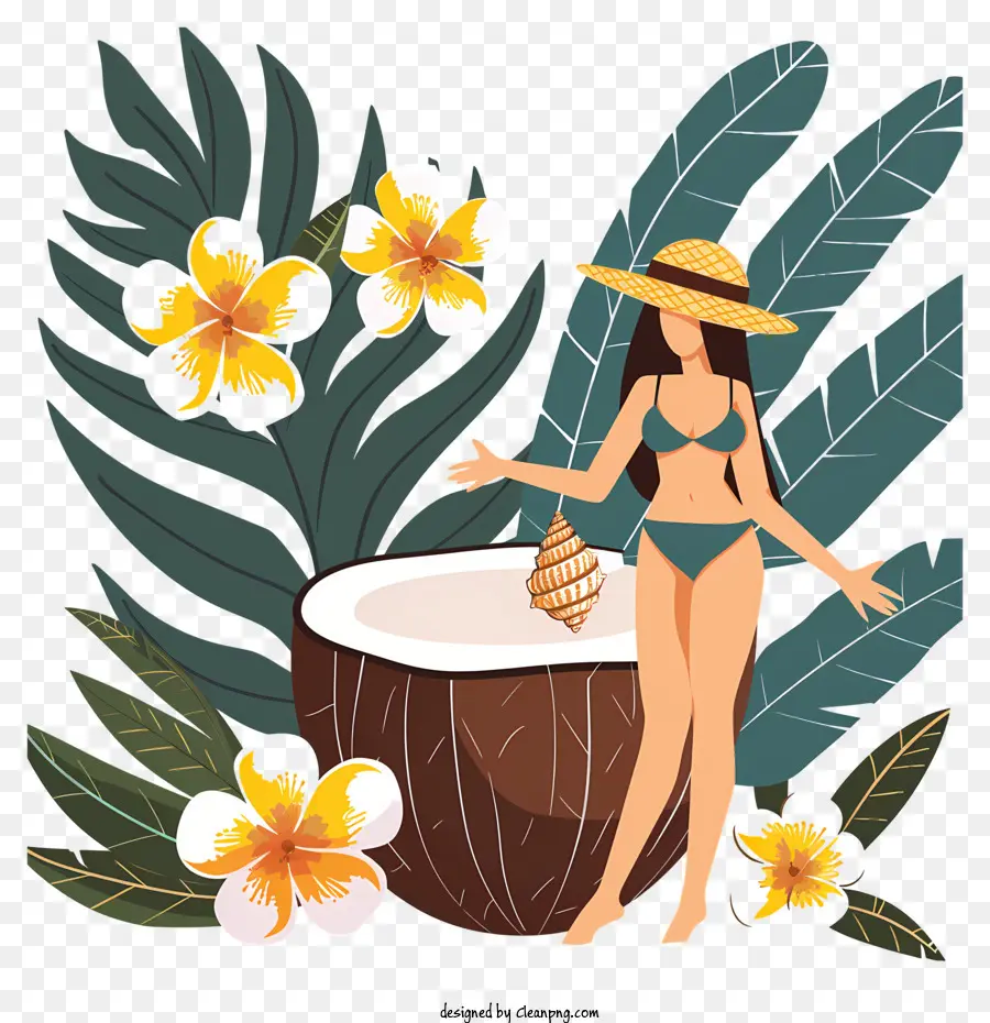 Été à La Noix De Coco，Femme En Bikini PNG