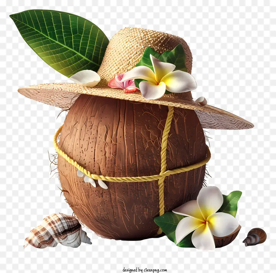 Été à La Noix De Coco，Noix De Coco Avec Chapeau PNG