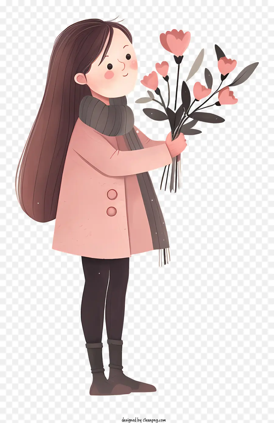 Fille Tenant Du Bouquet，Manteau Rose PNG