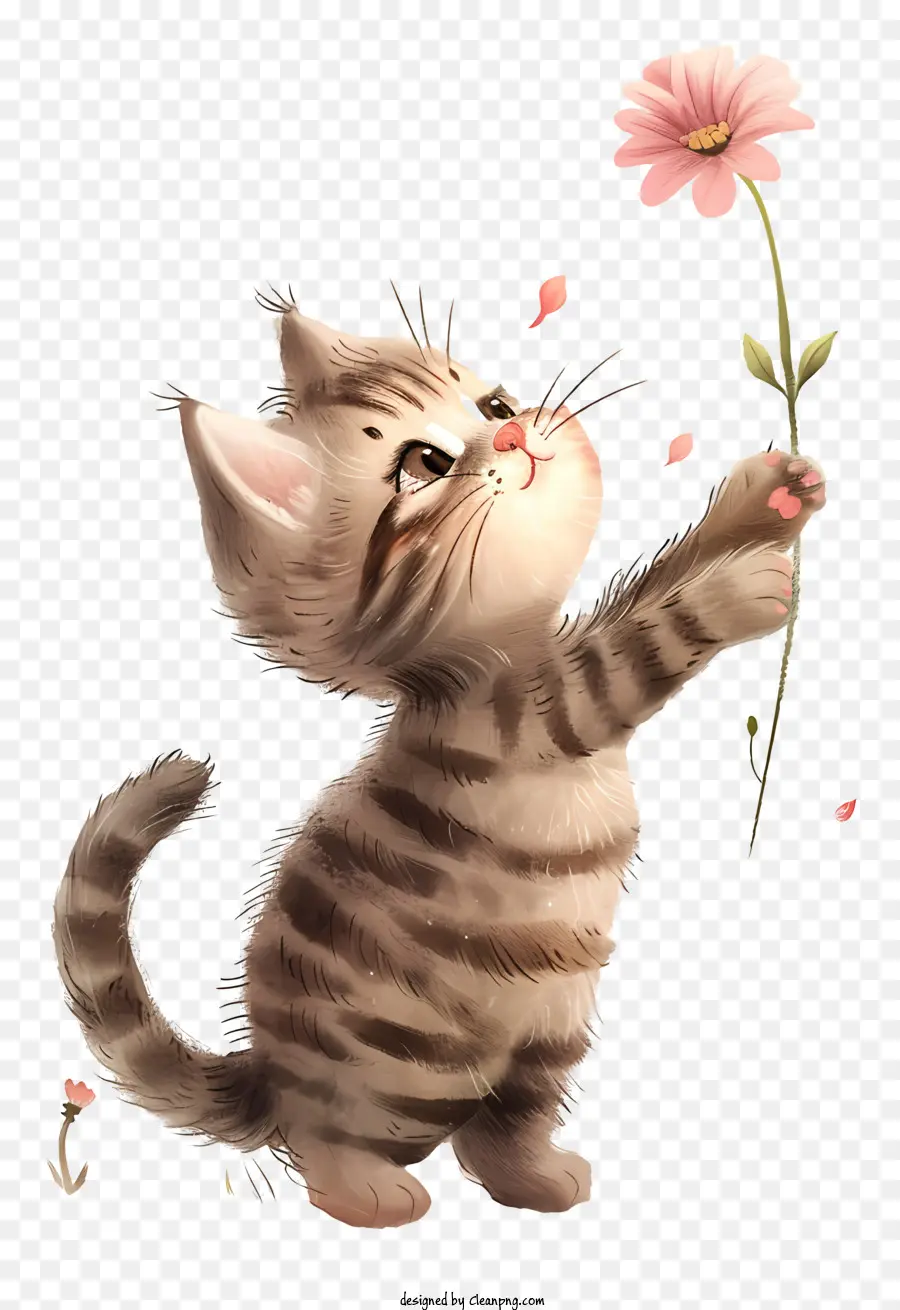 Petit Chat Jouant Des Fleurs，Chaton Tenant Une Fleur PNG