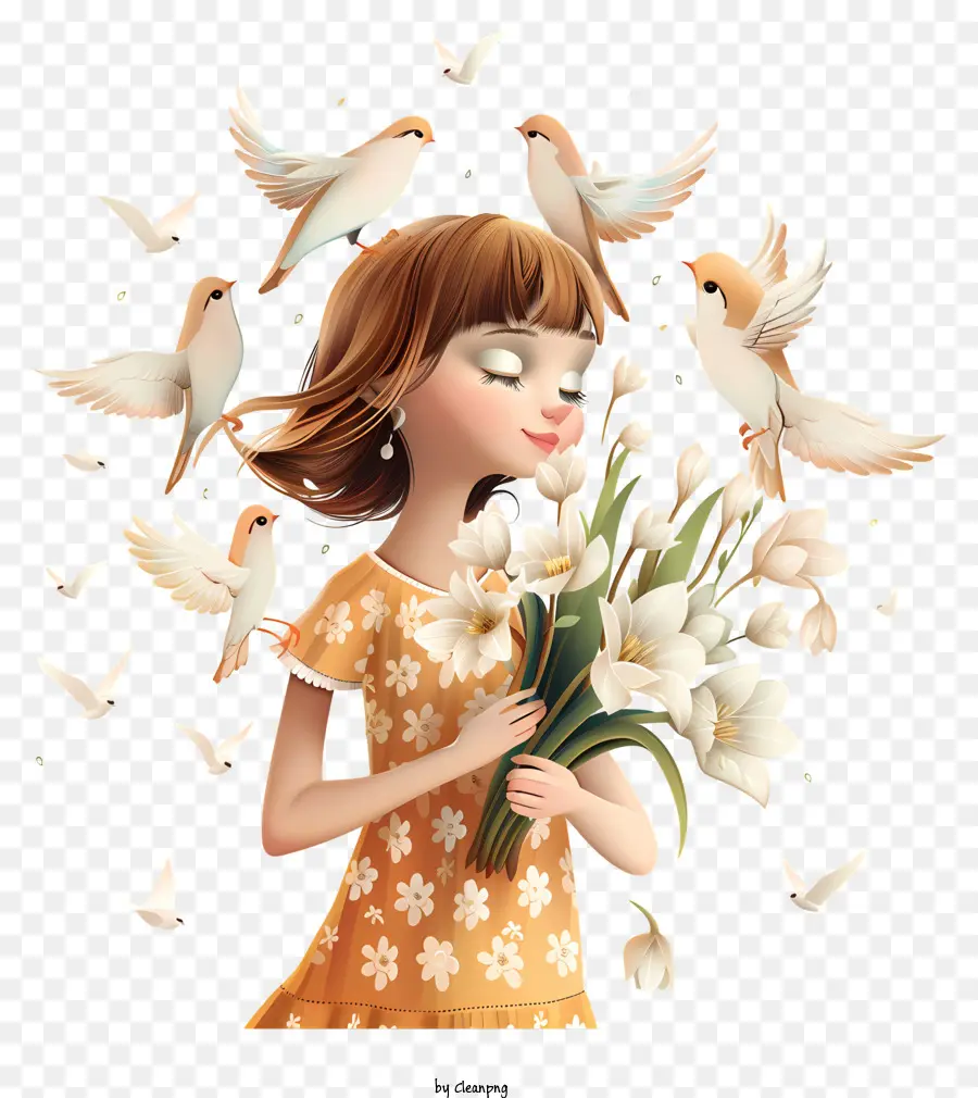 Fleur De Printemps，Fille Avec Des Fleurs PNG