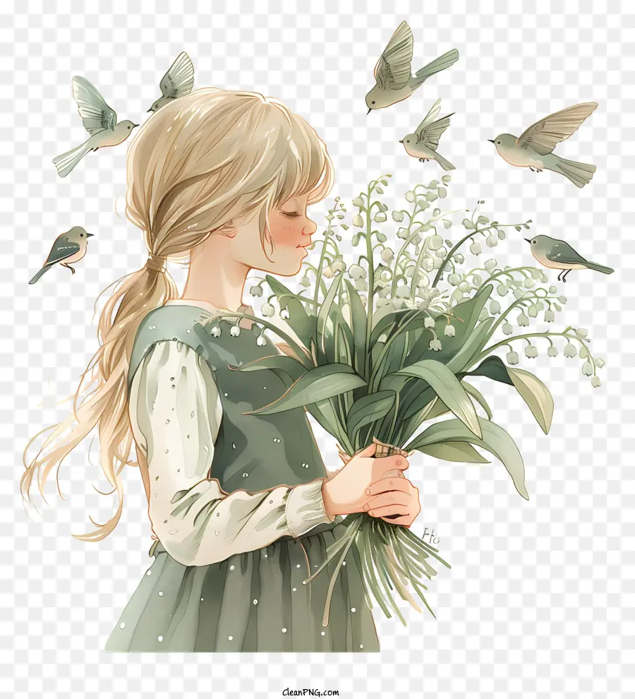 Fleur De Printemps，Fille Avec Des Fleurs PNG