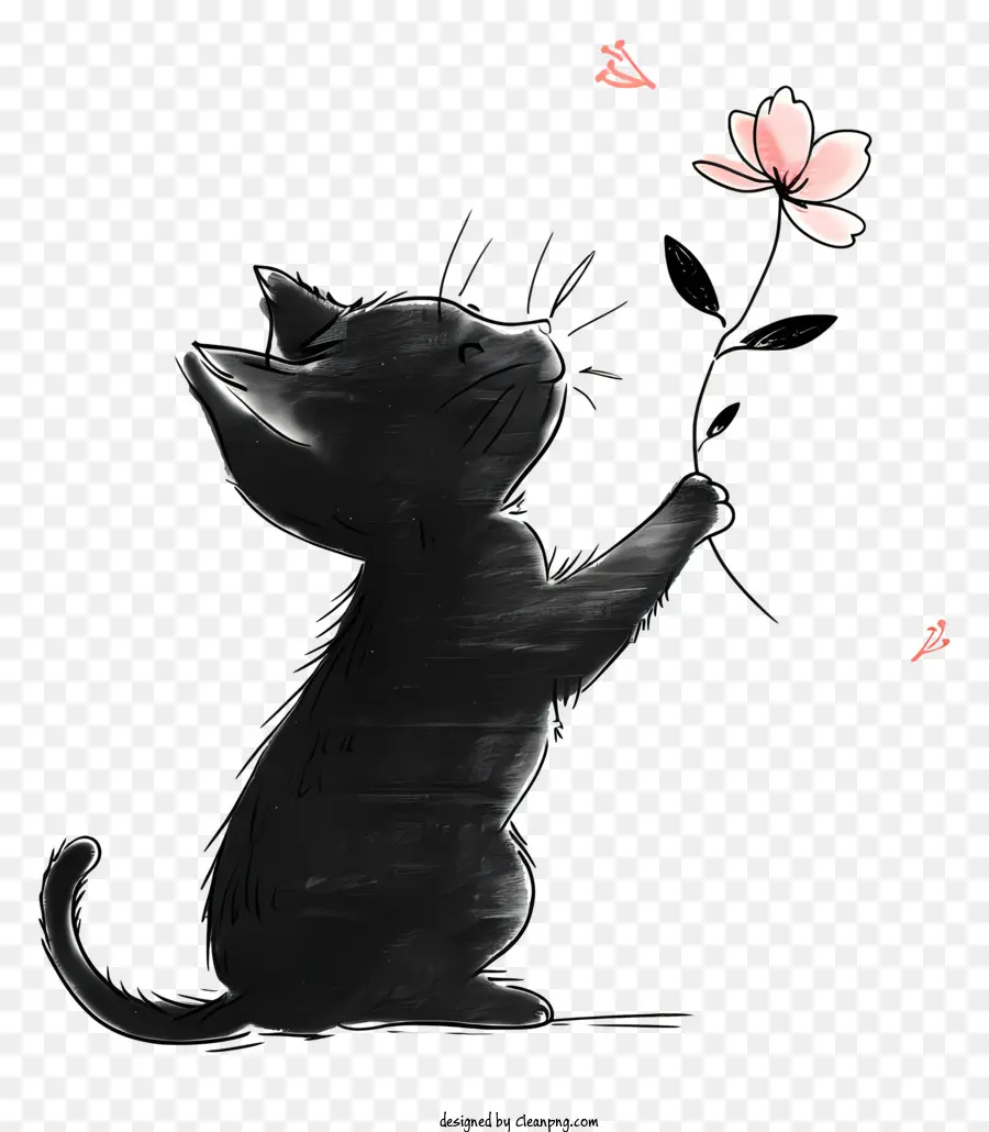Petit Chat Jouant Aux Fleurs，Chat Noir PNG