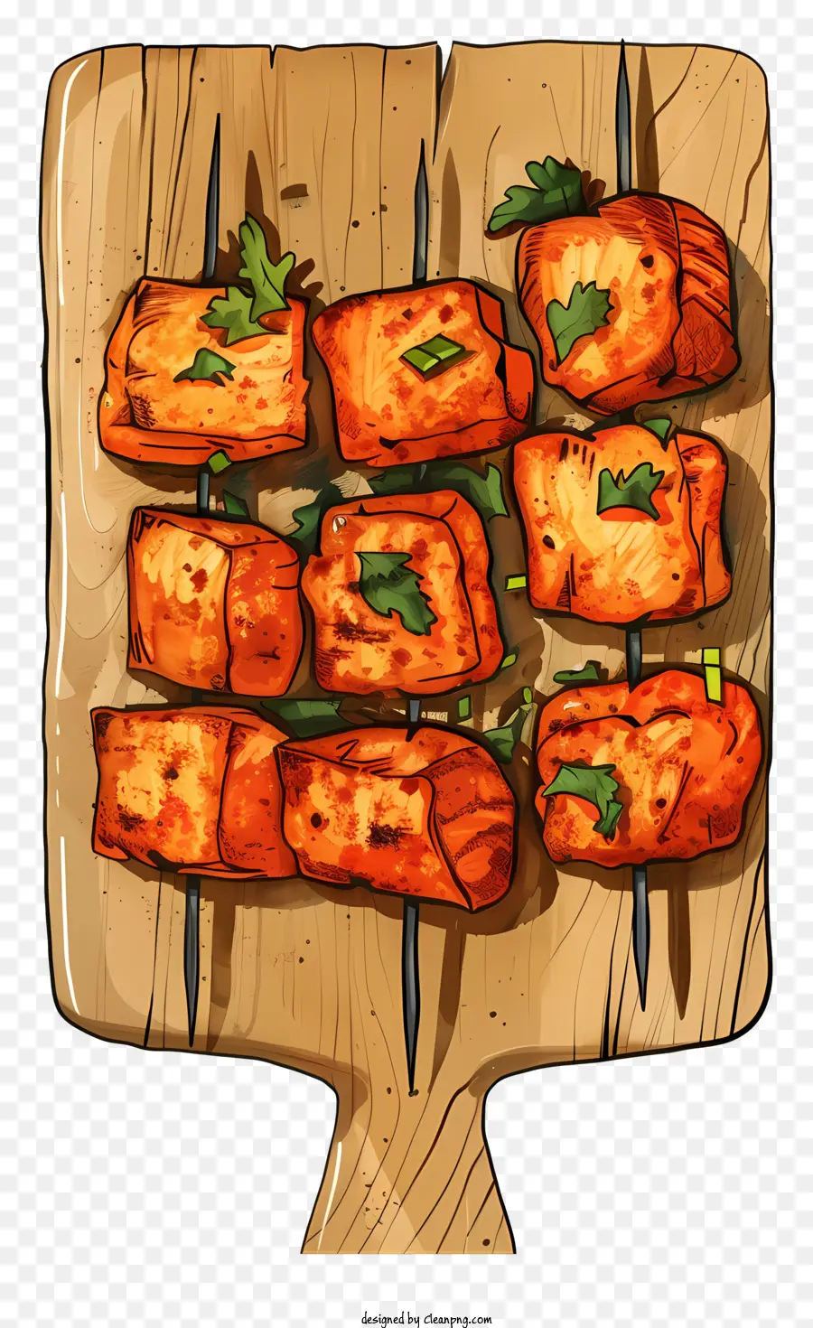 Paneer Tikka，Plateau En Bois PNG