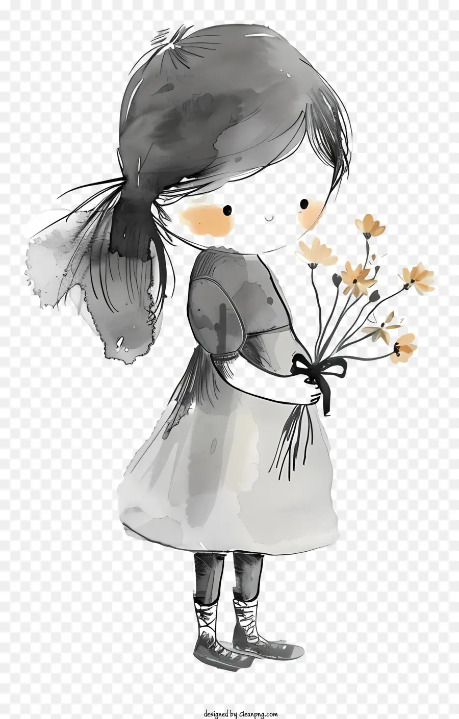 Fille Tenant Un Bouquet，Fille Avec Des Fleurs PNG