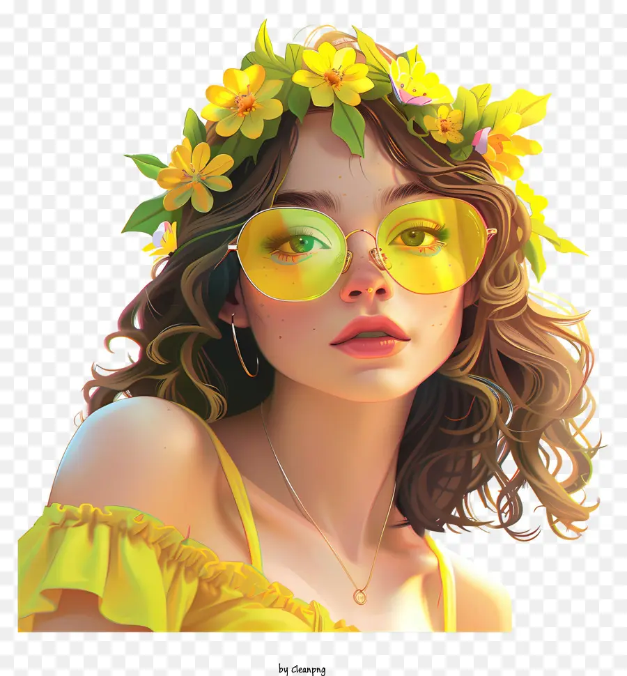 Printemps，Fille Aux Fleurs Jaunes PNG