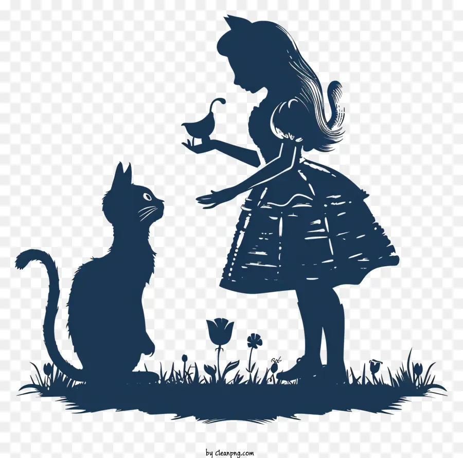 Alice Au Pays Des Merveilles，Silhouette De Fille Et De Chat PNG