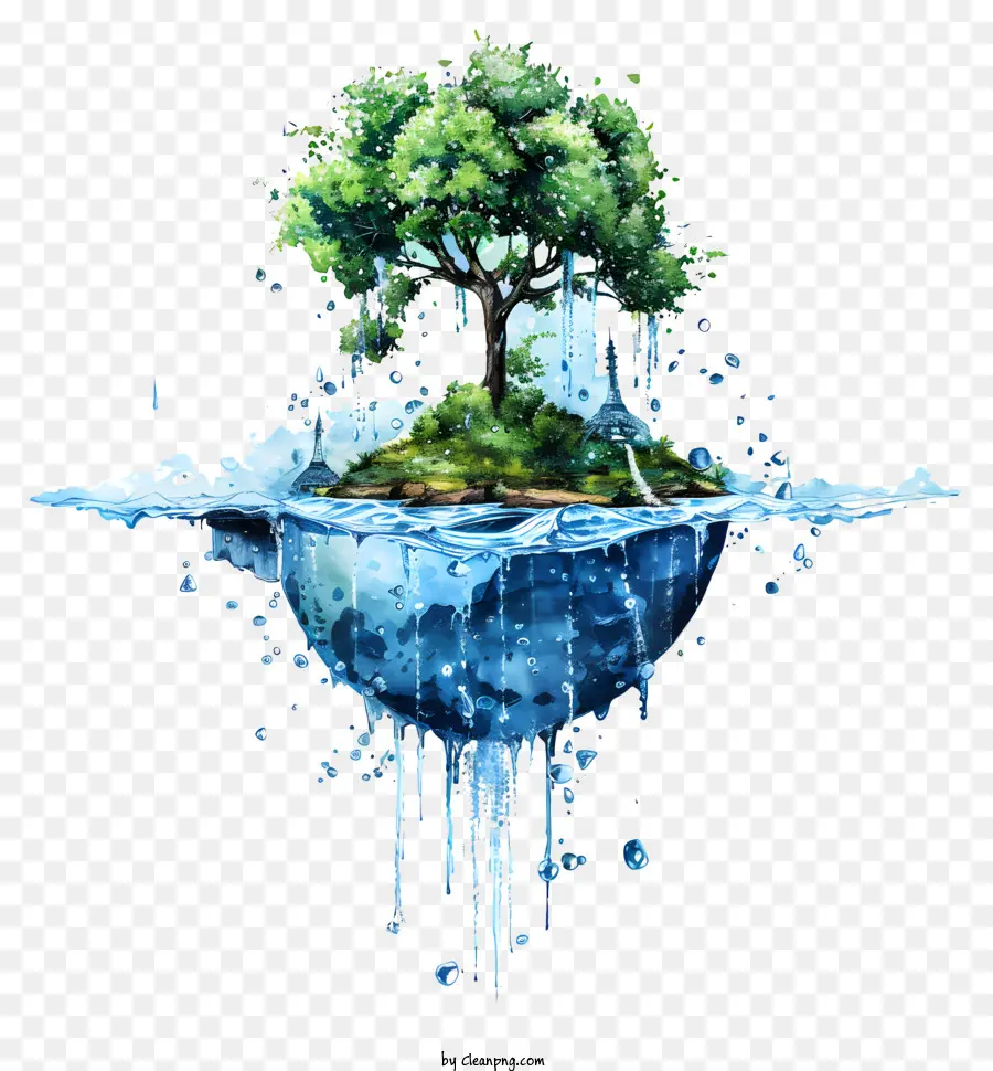 Journée Mondiale De L'eau，Arbre Sur Une île Flottante PNG