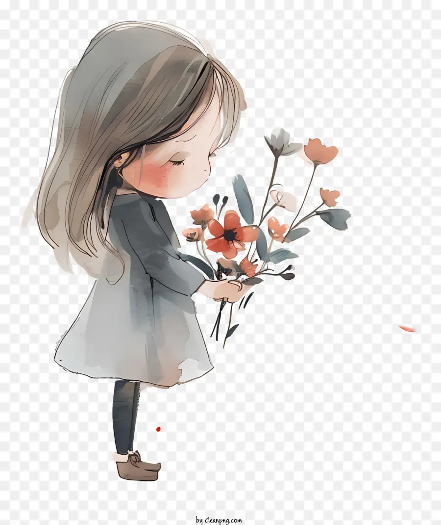 Fille Tenant Des Fleurs，Fille PNG