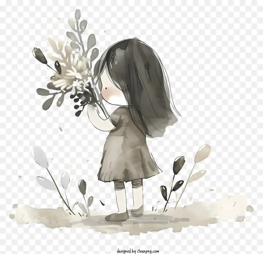 Fille Tenant Des Fleurs，Fille PNG