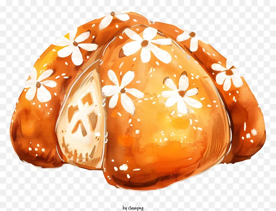 Pan De Muerto，Motif Floral Orange PNG