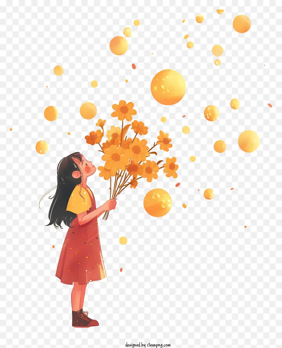 Fille Tenant Des Fleurs，Fille Avec Des Fleurs PNG