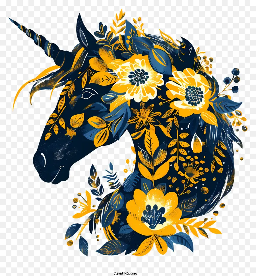 Licorne Florale，Licorne D'or PNG