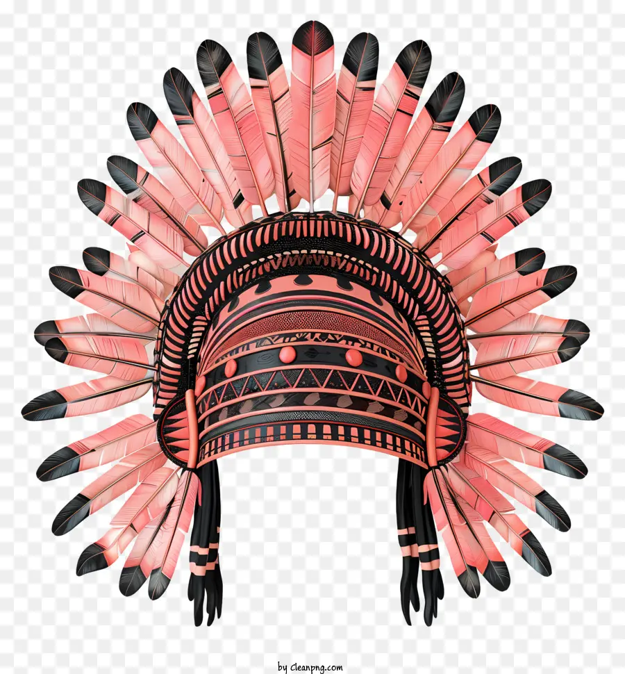 Couvre Chef Indigène，Coiffe De Plumes Roses Et Noires PNG