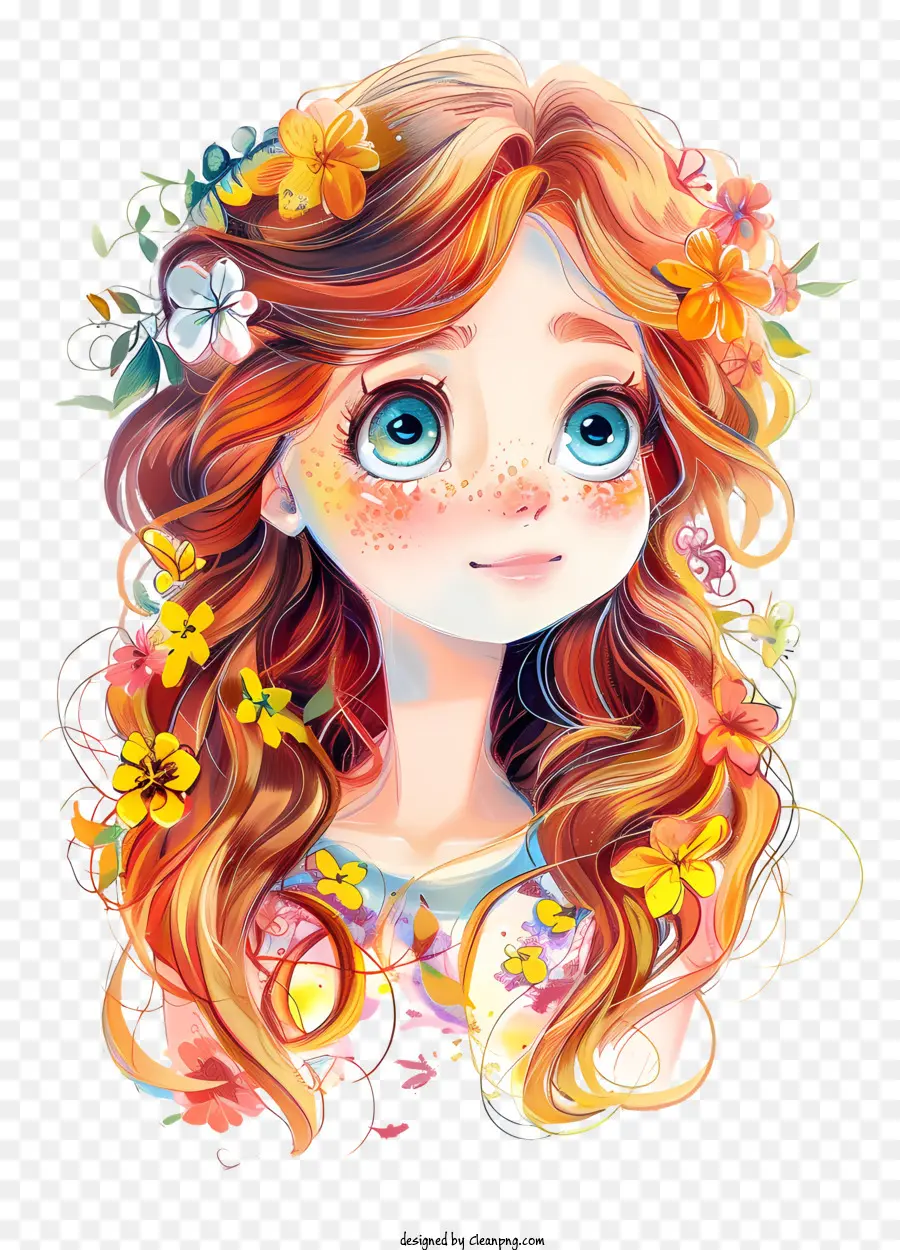 Fille De Couronne，Fille De Dessin Animé Avec Des Fleurs PNG