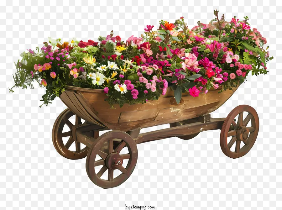 Brouette De Jardin En Bois，Chariot à Fleurs PNG