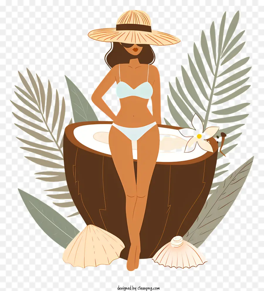 Été à La Noix De Coco，Femme En Bikini PNG