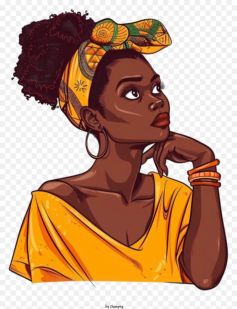 Cartonnière De La Femme Pensée，Femme Afro Américaine PNG