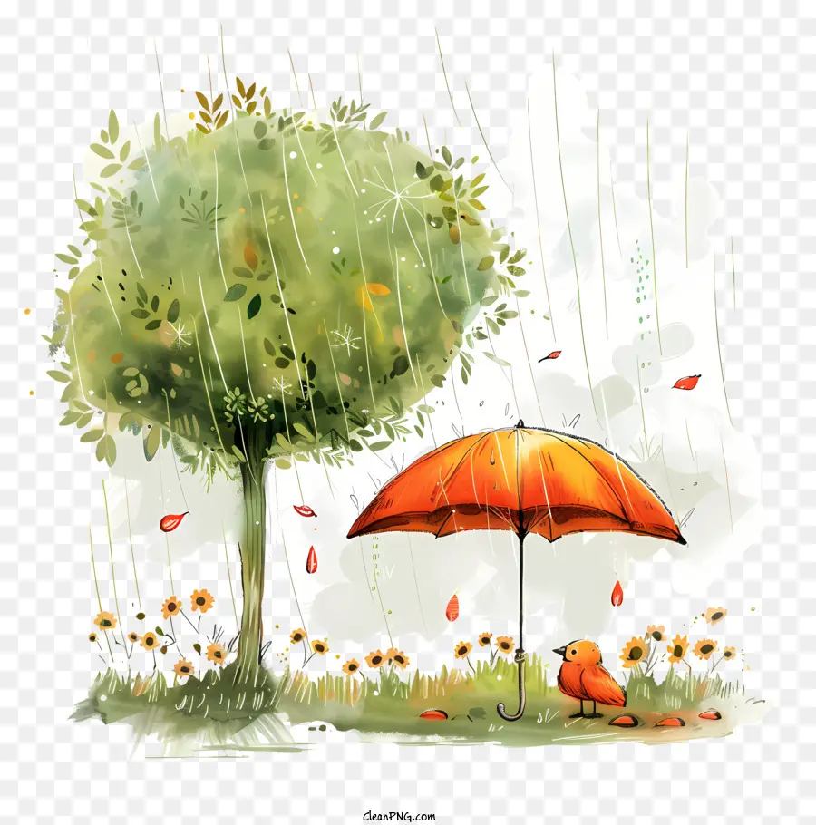 Printemps，Parapluie Orange PNG