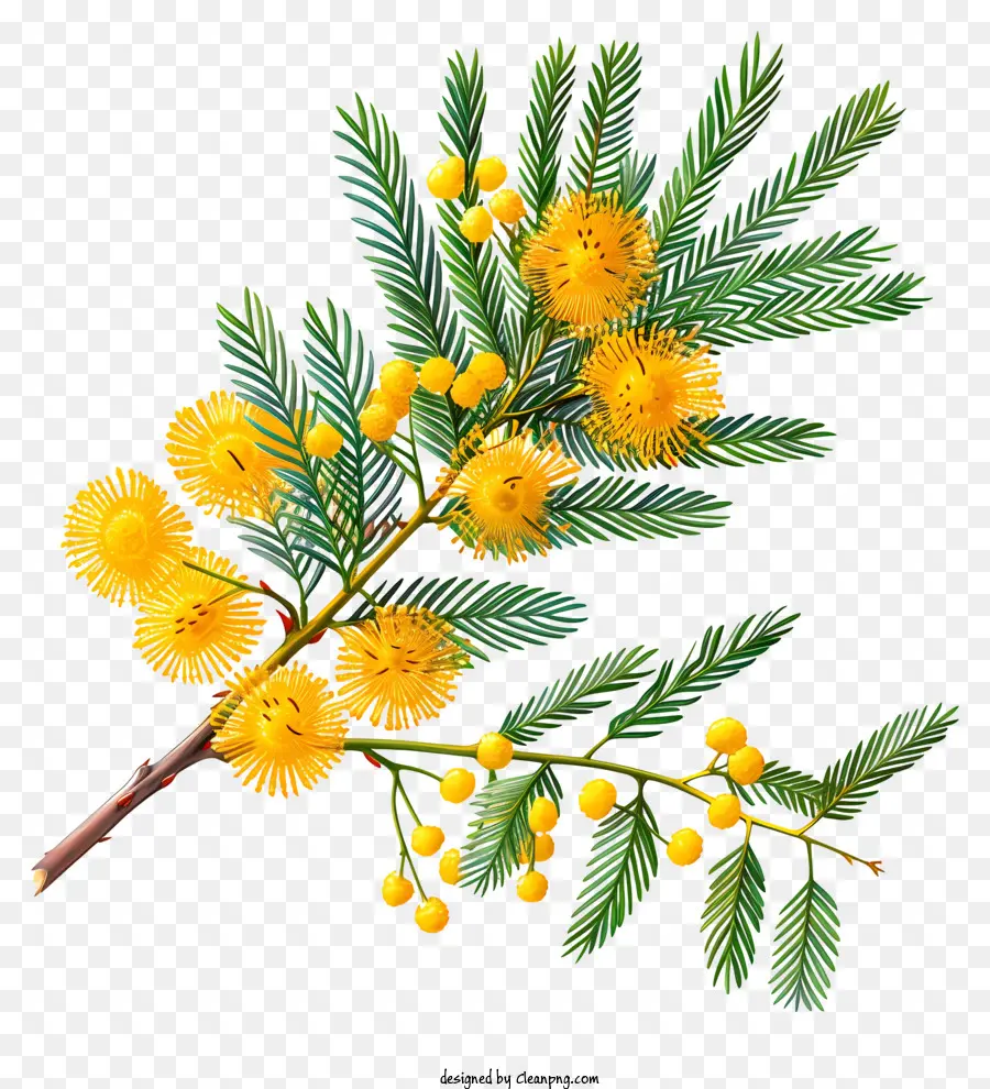 Des Fleurs De Mimosa，Branche D'arbre PNG