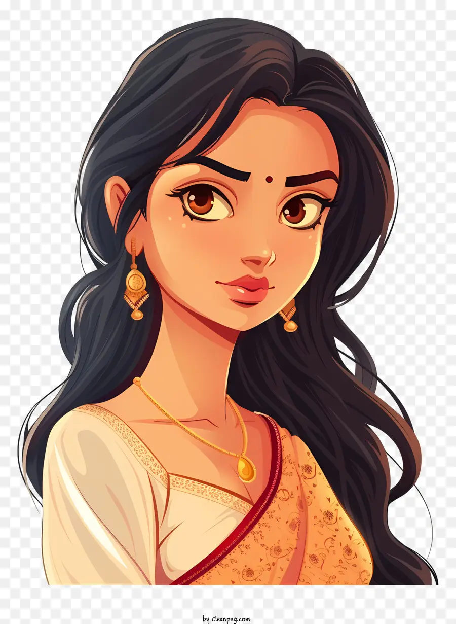 Dessin Animé De Fille Indienne，Sari Indien PNG