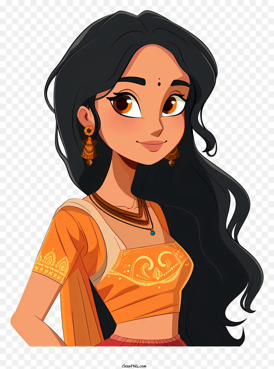 Caricature De Fille Indienne，Fille Animée PNG