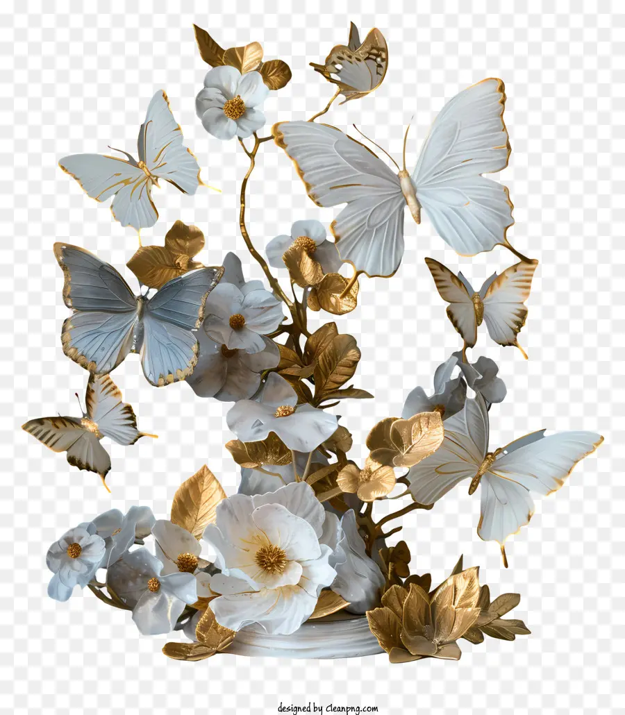 Papillon，Vase Blanc PNG