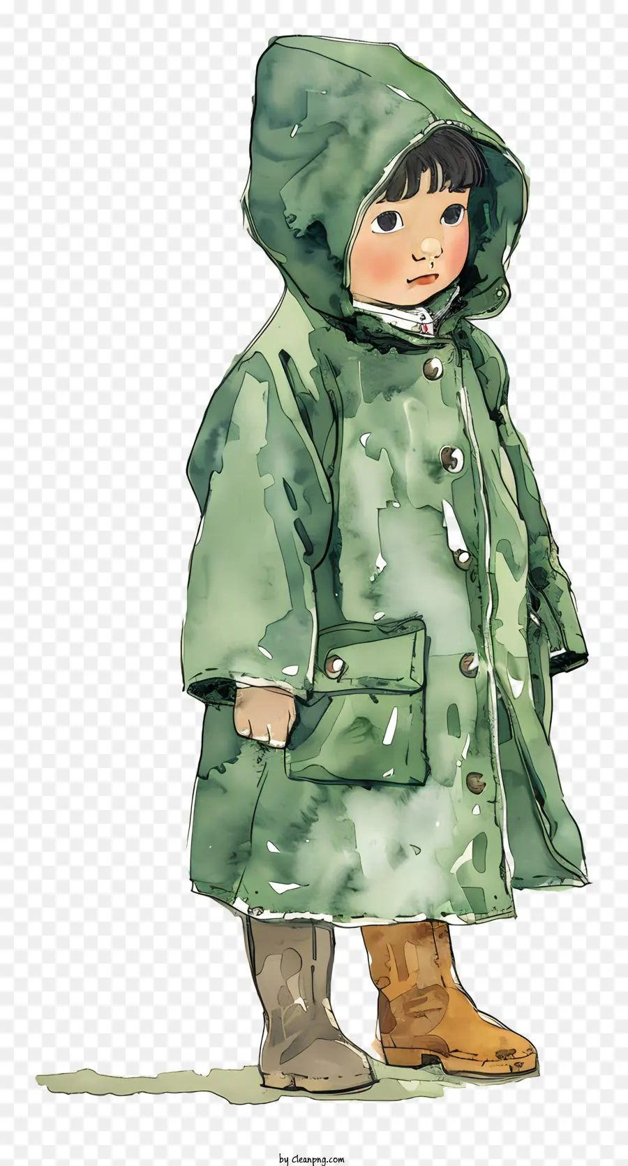 Petite Fille En Imperméable，Manteau Vert PNG