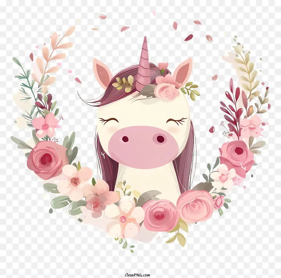 Licorne，Fleurs PNG