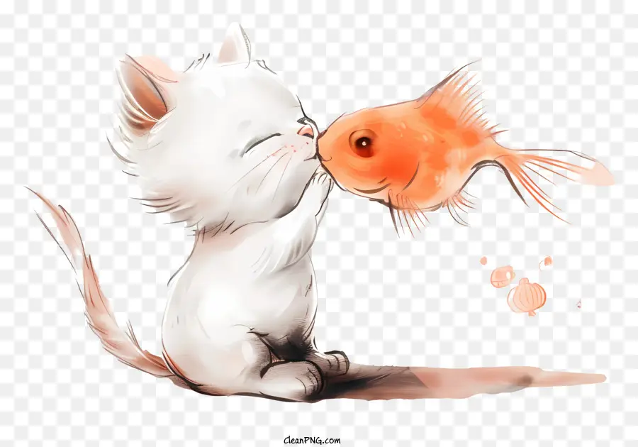 Chat Mignon Embrassant Du Poisson，Chat Mignon PNG