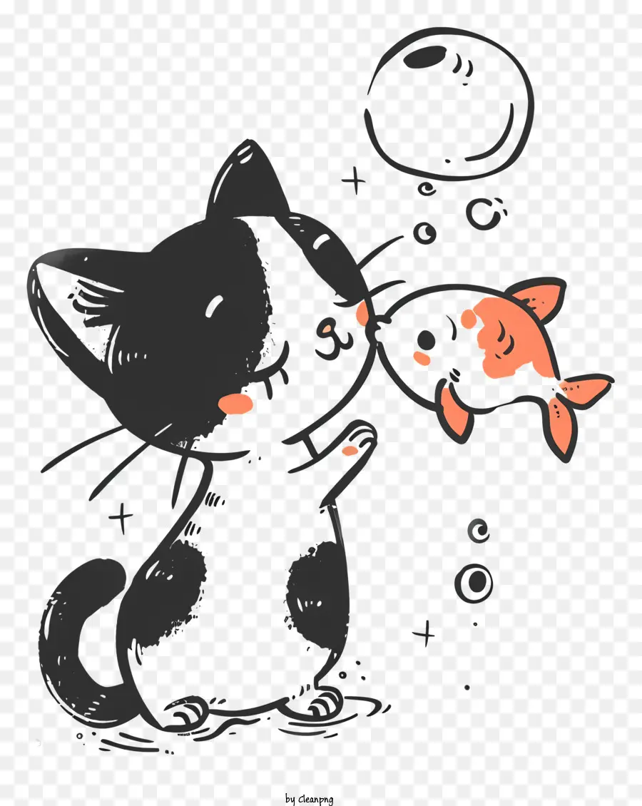 Chat Mignon Embrassant Du Poisson，Chat Et Poisson PNG