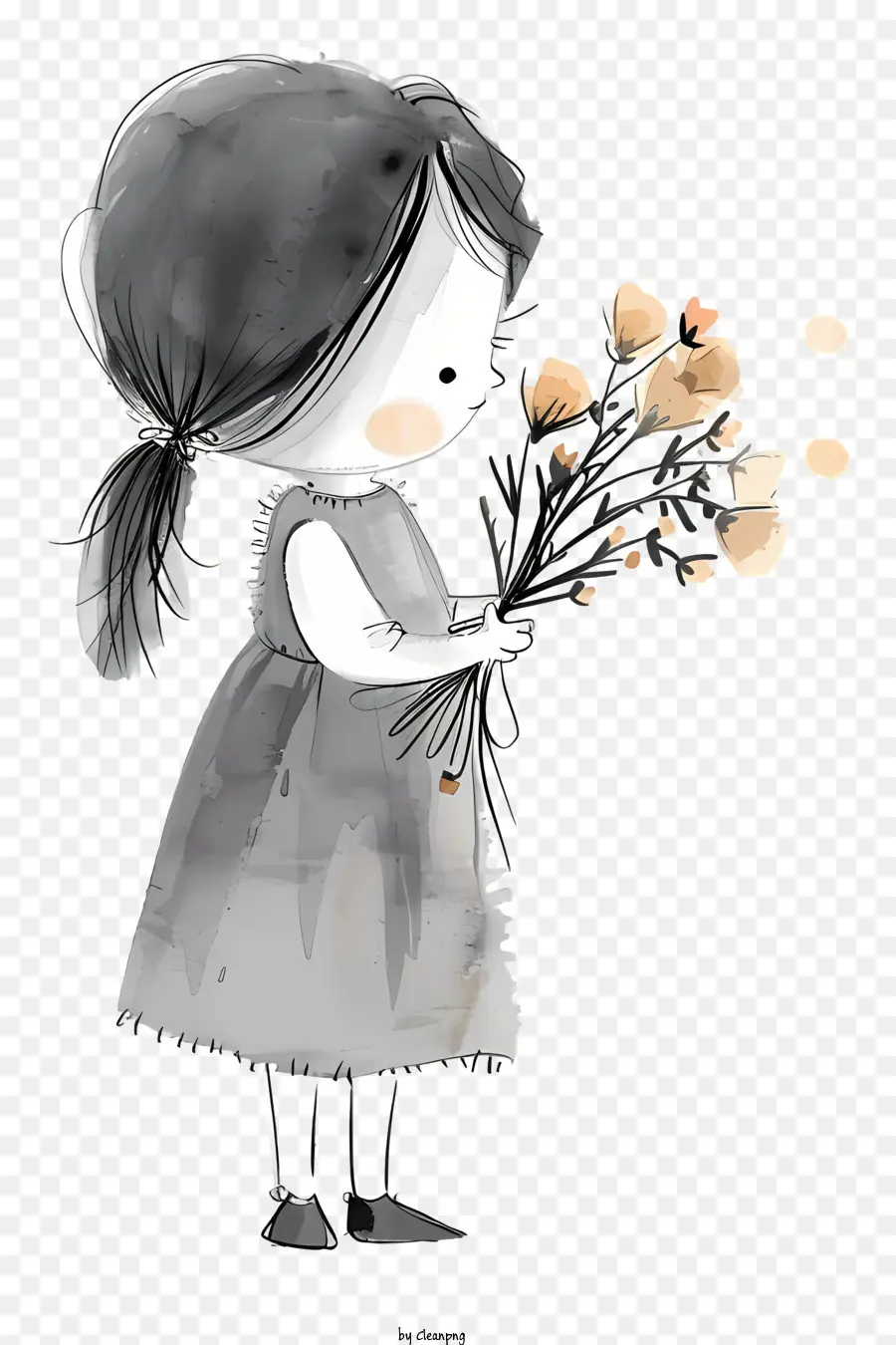 Fille Tenant Des Fleurs，Fille Avec Des Fleurs PNG