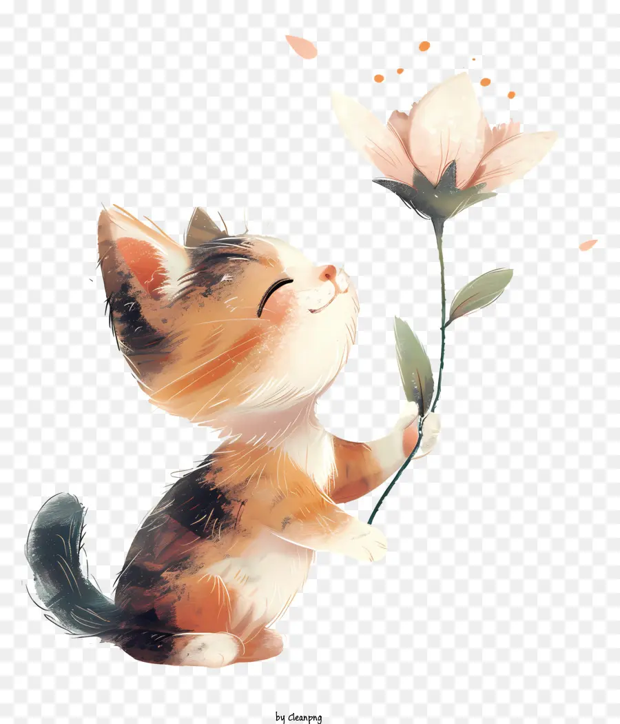 Chat Jouant Des Fleurs，Chat Mignon PNG