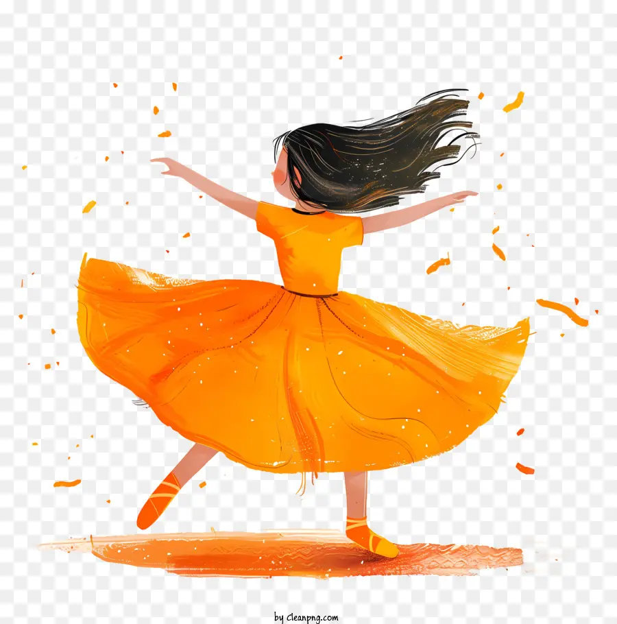 Petite Fille Dansante Ballet，Orange Robe PNG