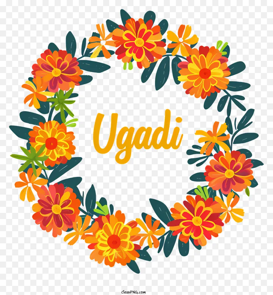 Heureux Ugadi，Des Fleurs D'orange PNG