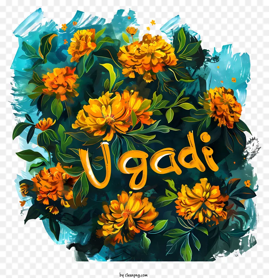 Heureux Ugadi，Bouquet Floral PNG