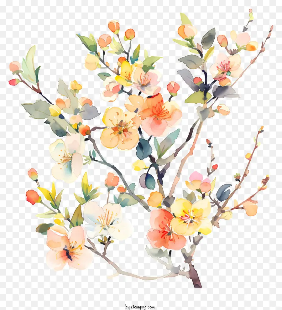 Aquarelle，Branche De Fleurs PNG