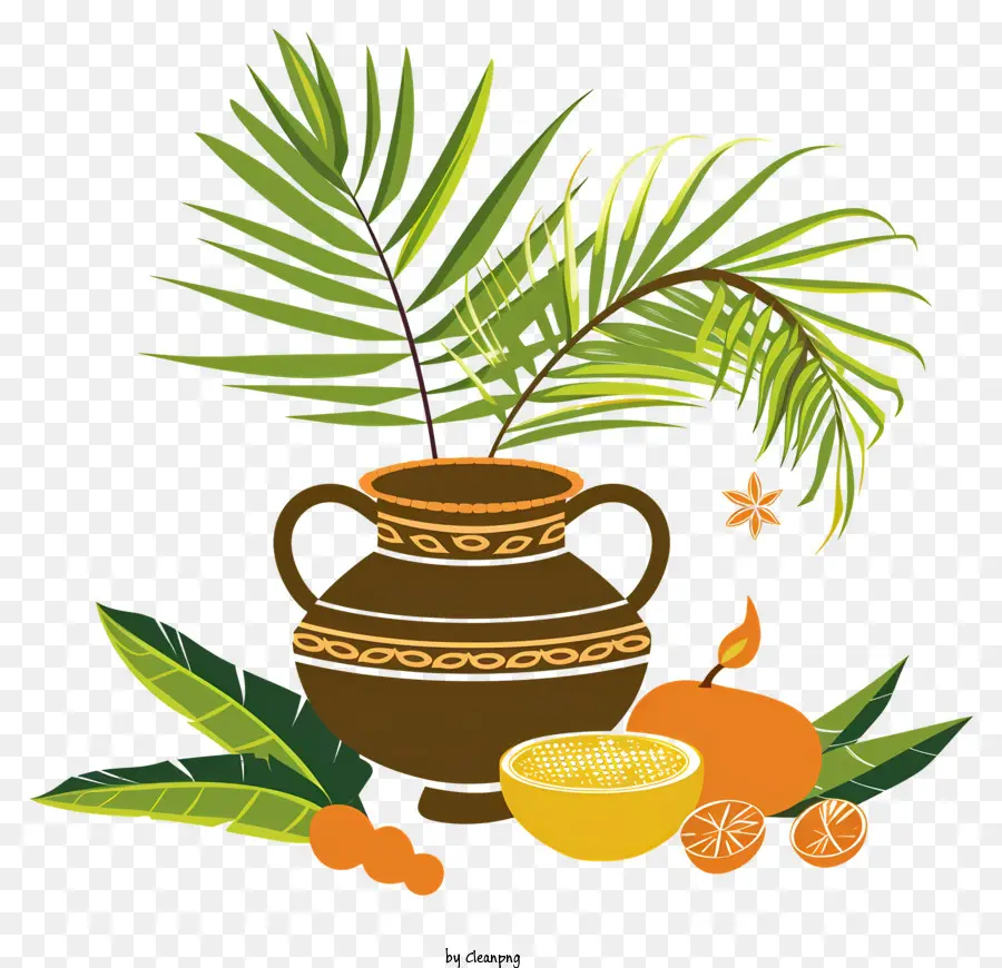 Heureux Ugadi，Vase Tropical PNG