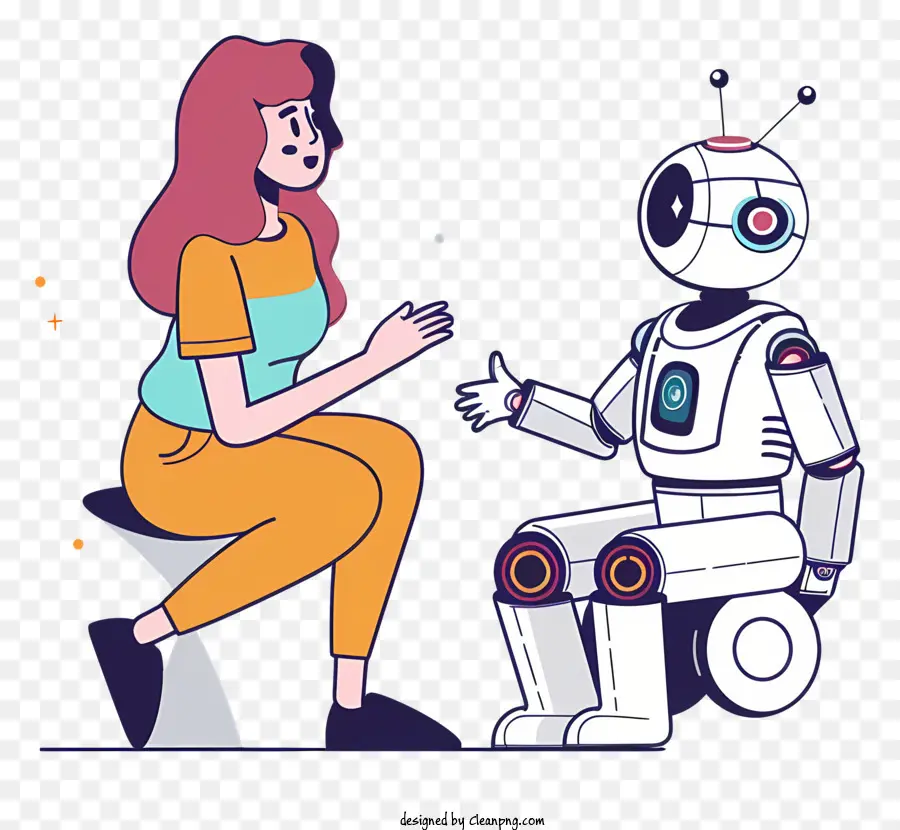 Femme Qui Parle Avec Un Robot，Robot PNG