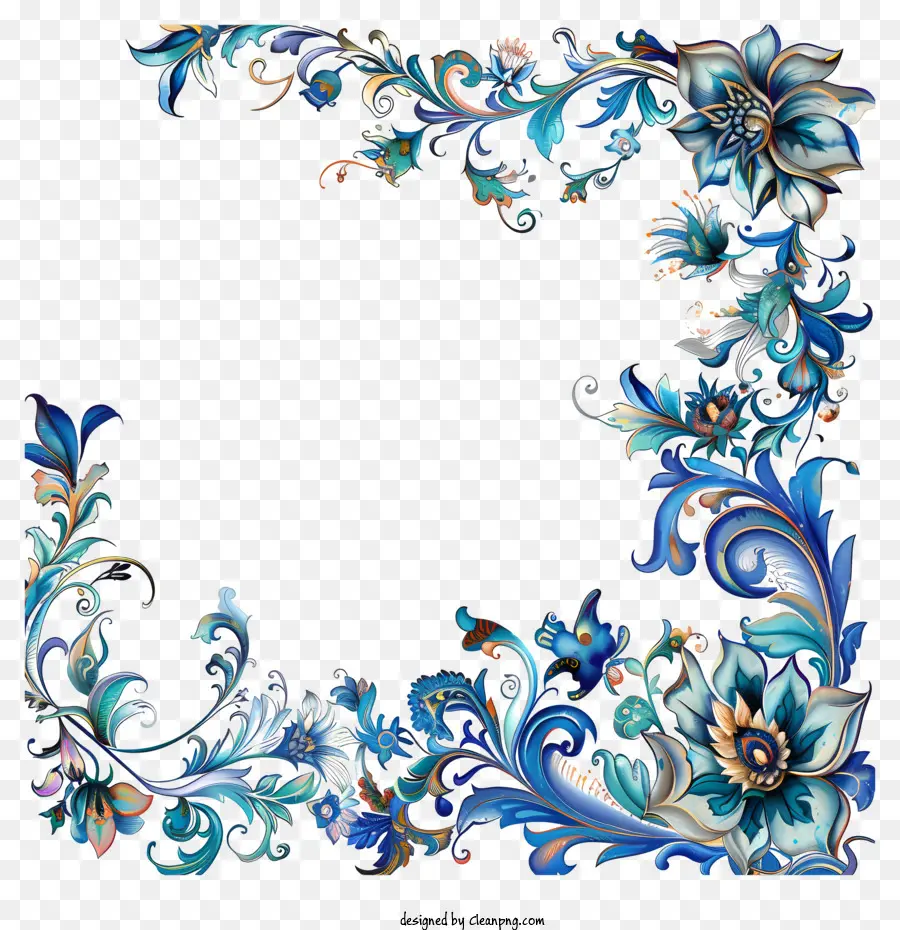 La Frontière De La Texture，Bleu Floral Design PNG