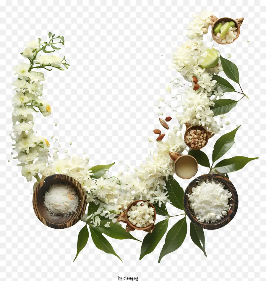 Joyeux Ougadi，Fleurs Et Feuilles Blanches PNG