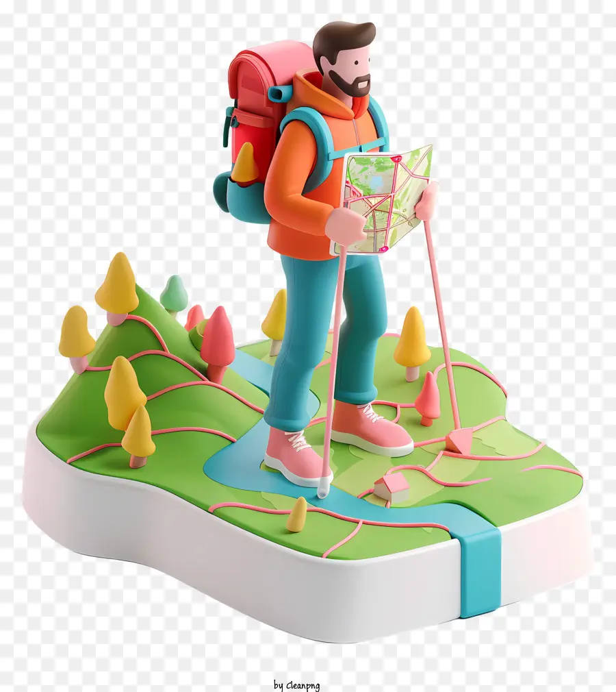 Randonneur Avec Carte Modèle 3d，Homme Randonnée PNG