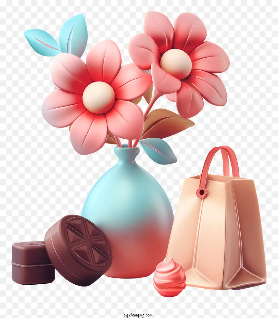 Fleurs 3d En Vase，Fleurs Roses PNG