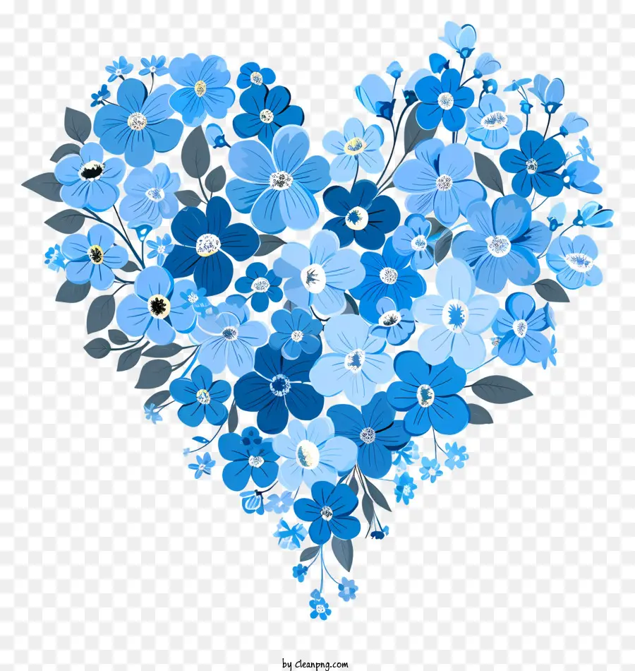 Coeur Floral Bleu，Fleurs Bleues PNG
