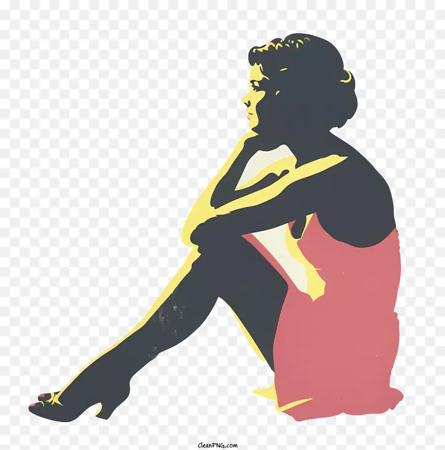 Femme Assise Silhouette，Femme PNG