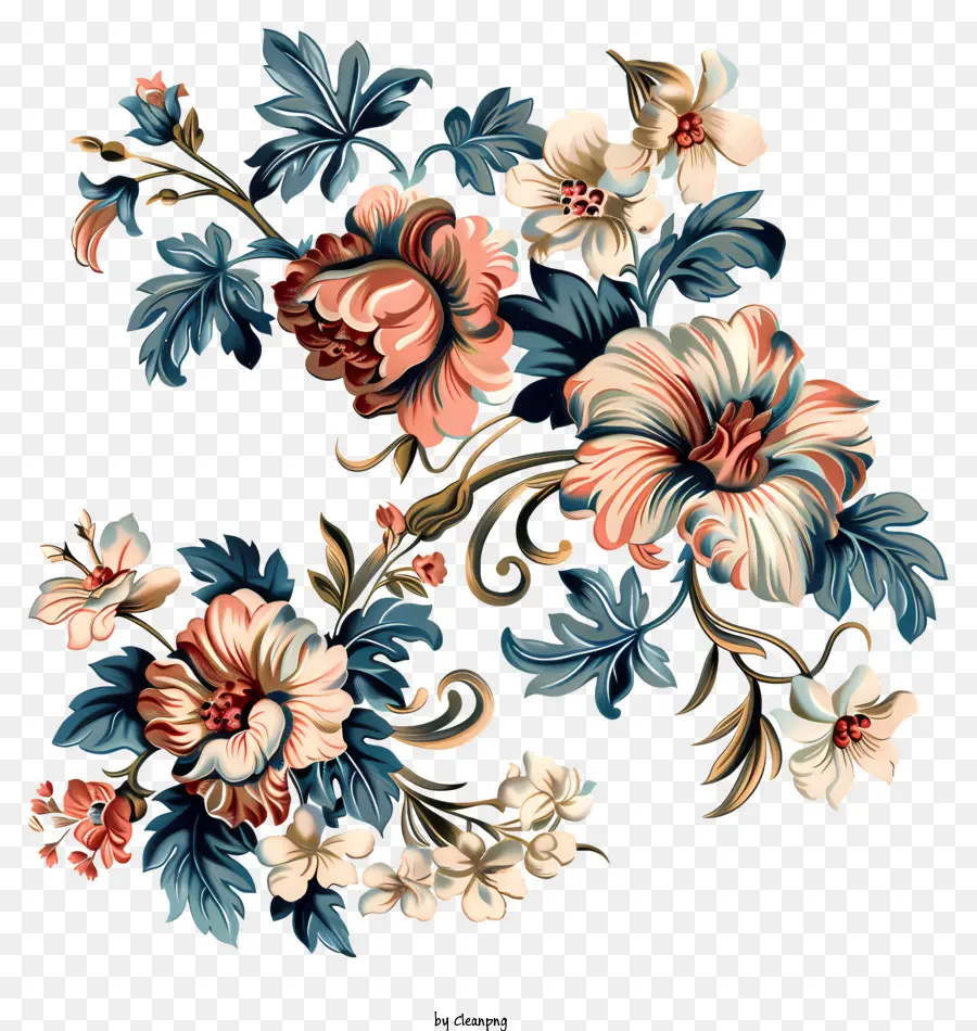 Flores，Vintage Motif Floral PNG